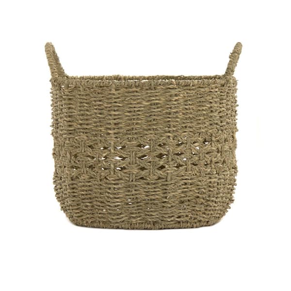 Zentique Rectangular Handmade Wicker Seagrass Woven Over Metal Small Baskets  with Handles ZENGN-B25 S - The Home Depot