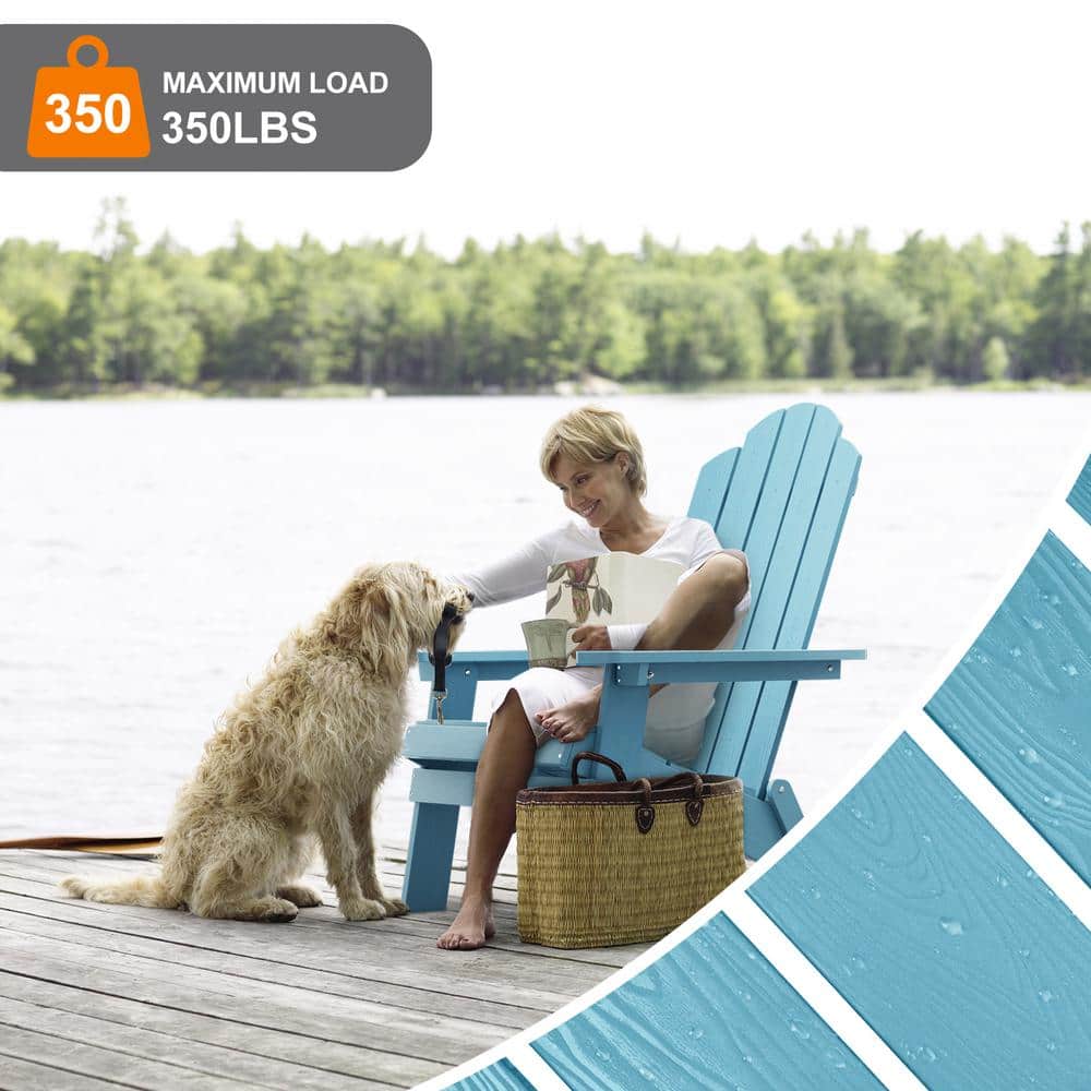 Blue Plastic Folding Adirondack Armchair Set for Outdoor Use