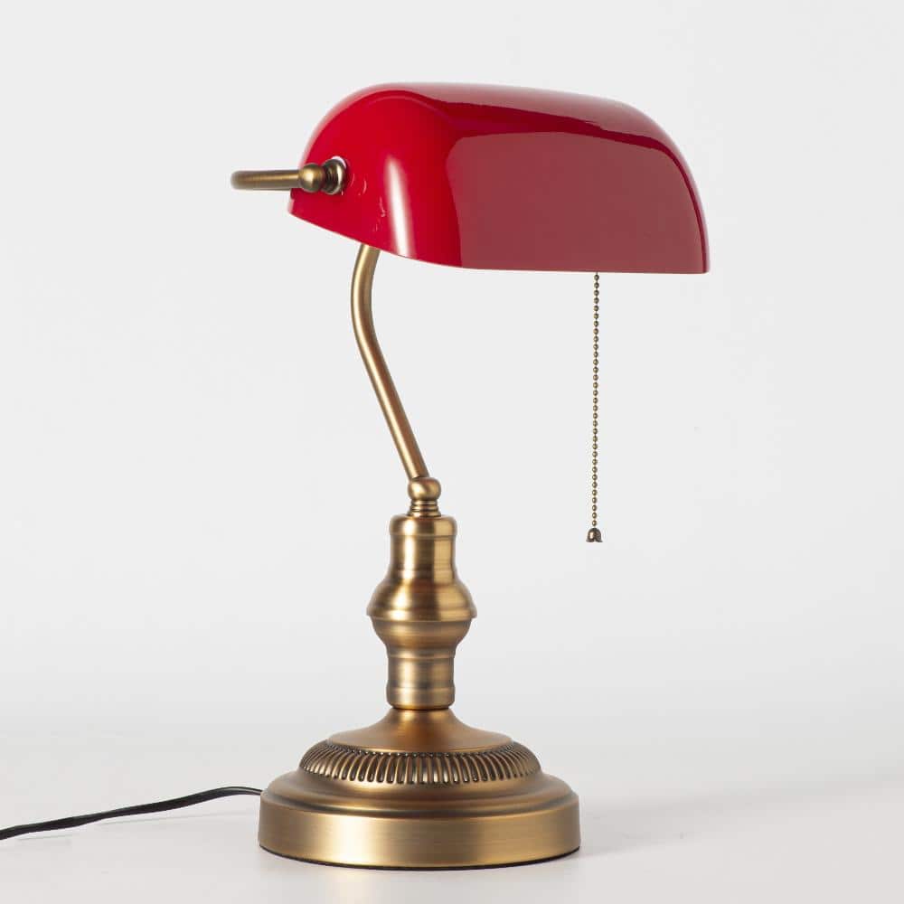 Vintage 1-Light Red Banker Table Lamp for Study Room with Glass Shade, E26 Base, Pull Chain Desk Lamp price history on PriceWatchPro