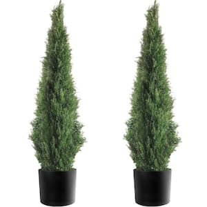 2-Piece 3 ft. Green Artificial Pre-Potted Faux Cedar Tree with UV Protected in Pot