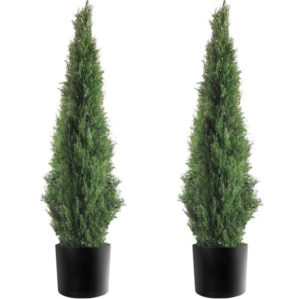 Afoxsos 2-Piece 3 ft. Green Artificial Pre-Potted Faux Cedar Tree with ...