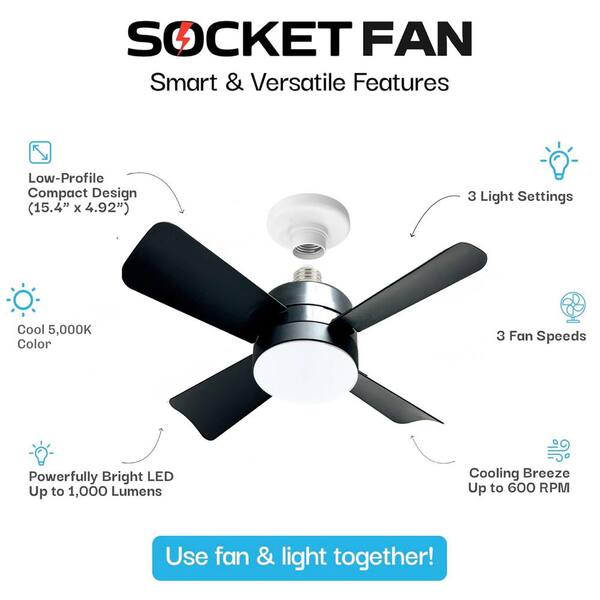 Socket Fan Ceiling Fan with Light shops 15 inches Fan 1000 Lumens Speed Light-vdf554