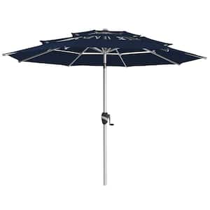 9 ft. 3-Tier Aluminum Outdoor Market Umbrella Patio Umbrella, 5-year Fade-Resistant and Push Button Tilt in Navy Blue