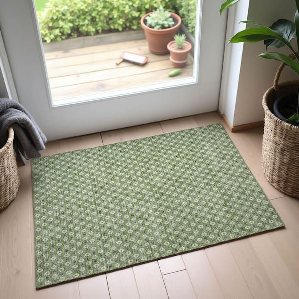 Mayfield Premium Machine Washable Abstract AMF1428 Green 2 ft. x 3 ft. Area Rug