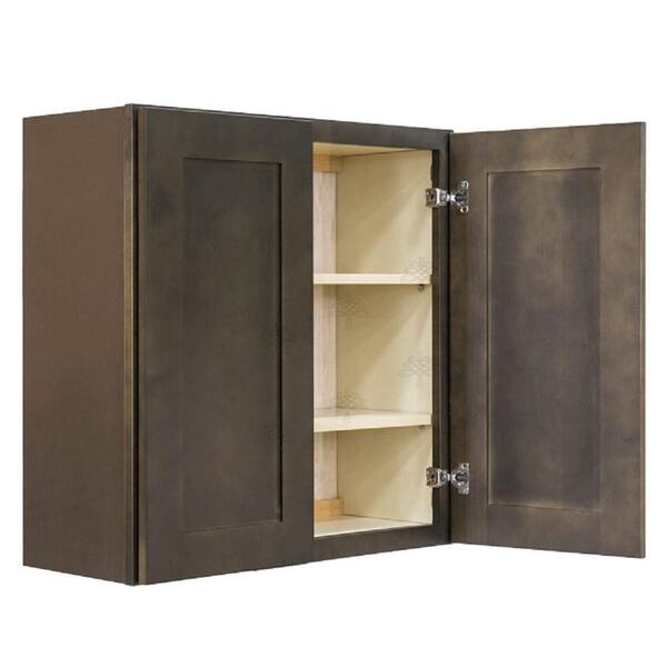 LIFEART CABINETRY Lancaster Shaker Assembled 30 in. x 36 in. x 12 in. Wall Mullion Door Cabinet with 2 Doors 2 Shelves in Vintage Charcoal