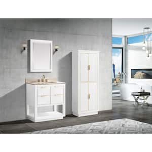 Allie 24 in. W x 16 in. D x 65 in. H Floor Cabinet in White with Gold Trim