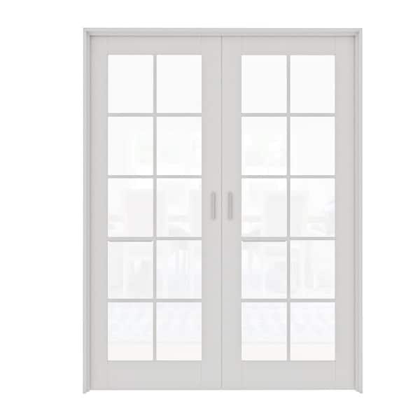 ARK DESIGN 60 in. x 80 in. Universal 10-Lite Clear Glass White Solid Core MDF French Door Kit with Quick Assemble Jamb