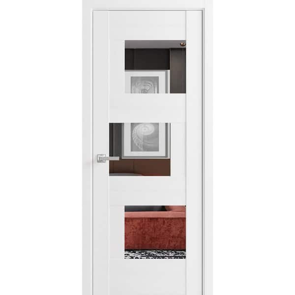 Sartodoors 32 in. x 84 in. Right-Hand/Inswing Solid Mirror Glass White Wood Single Prehung Interior Door with Hardware
