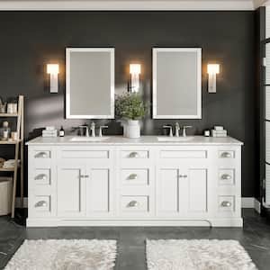 Epic 84 in. W x 22 in. D x 34 in. H Double Bathroom Vanity in White with White Quartz Top with White Sinks