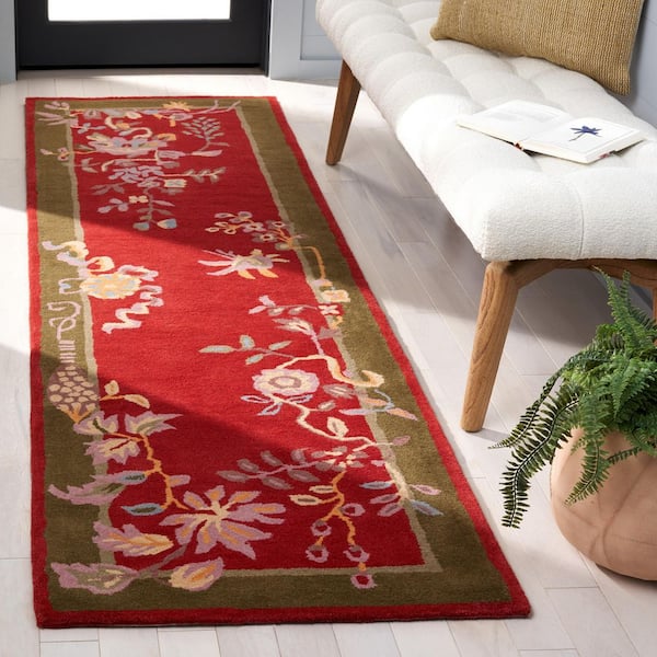 Metro 2 ft. x 8 ft. Red/Green Ornate Floral Border Runner Rug