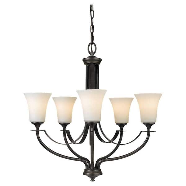 Generation Lighting Barrington 5-Light Oil Rubbed Bronze Traditional Transitional Hanging Chandelier with Opal Etched Glass Shades