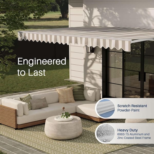 ALEKO 12 ft. Caribbean Polyester Manual Retractable Patio Awning