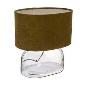 14.17 in. Olive Green Glass Base Table Lamp with Velvet Shade