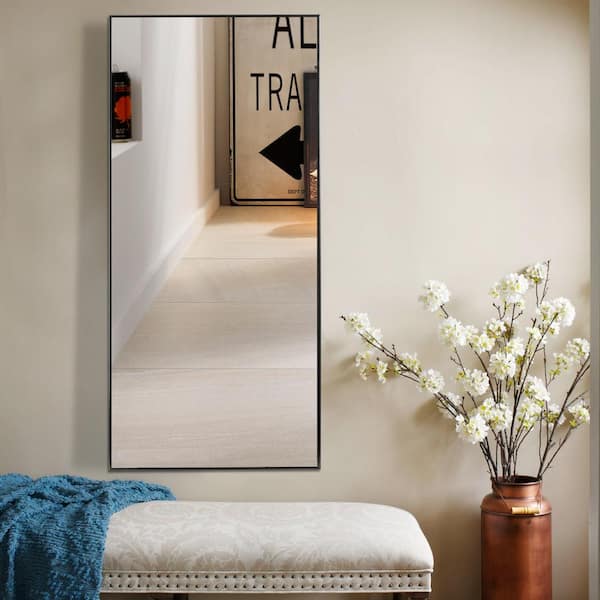 43 in. x 16 in. Rectangle Classic Black Hooks Wall Mirror