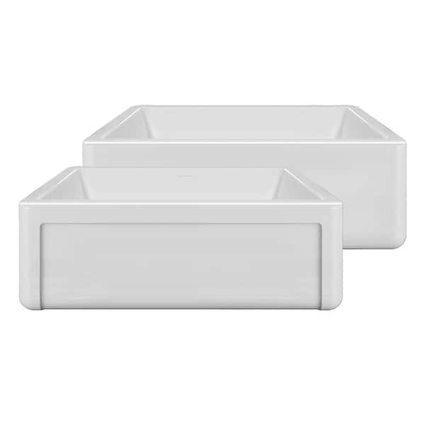 30 in. Reversible Single Bowl Fireclay Kitchen Sink with Grid Set: 3 Edge Frame, Plain Front Apron