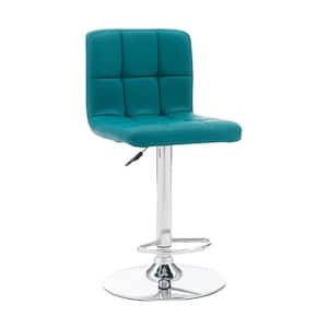 Chad 35.6 in. H - 44 in. H Teal Faux Leather Chrome Adjustable Barstool with Faux Leather Seat