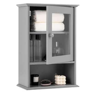 14 in. W x 7 in. D x 20 in. H Adjustable Hanging Bathroom Storage Wall Cabinet in Gray