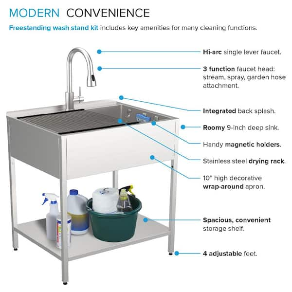 Transolid 29-in x 25.5-in 1-Basin White Freestanding Laundry Sink