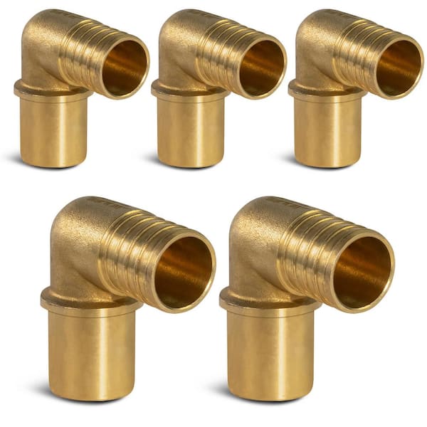 PLUMBFLEX 3/4 in. x 3/4 in. Brass Male Sweat x Pex Barb 90-Degree Elbow Pipe Fitting (5-Pack)