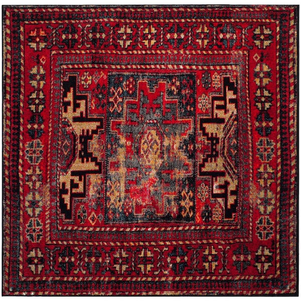 Vintage Hamadan 10 ft. x 10 ft. Square Red/Multi Medallion Border Area Rug