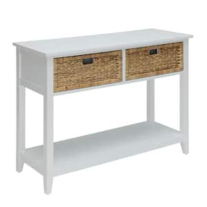 Flavius 44 in. White Rectangle Wood Console Table with Shelf and Drawer