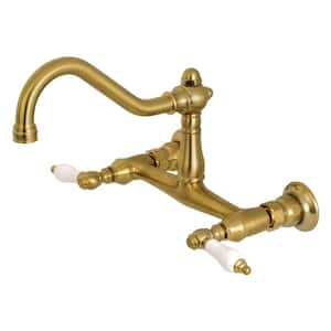 Vintage 2-Handle Wall-Mount Bathroom Faucets in Brushed Brass