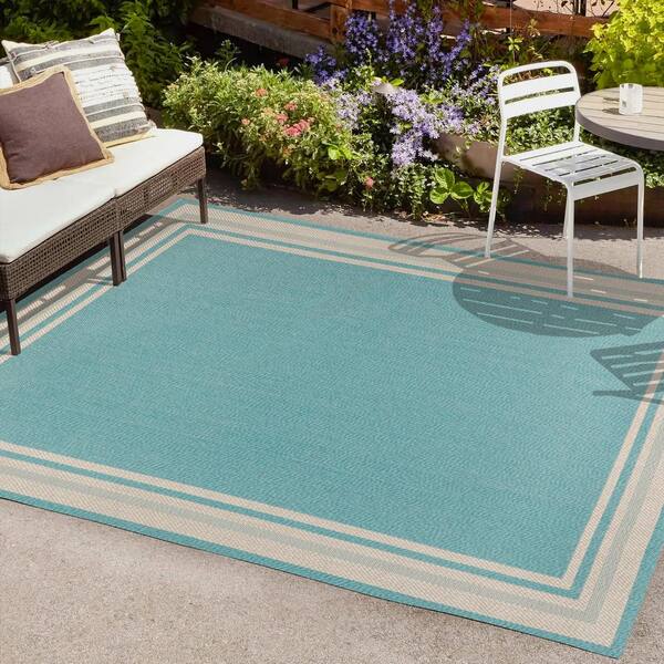 Teal Outdoor Rug Plastic Washable Porch Rugs Water Resistant Garden Patio  Mats