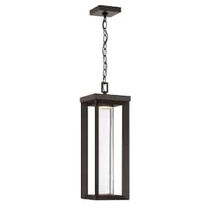 Shore Pointe 1-Light Oil Rubbed Bronze LED Pendant Light with Clear Seeded Glass Shade