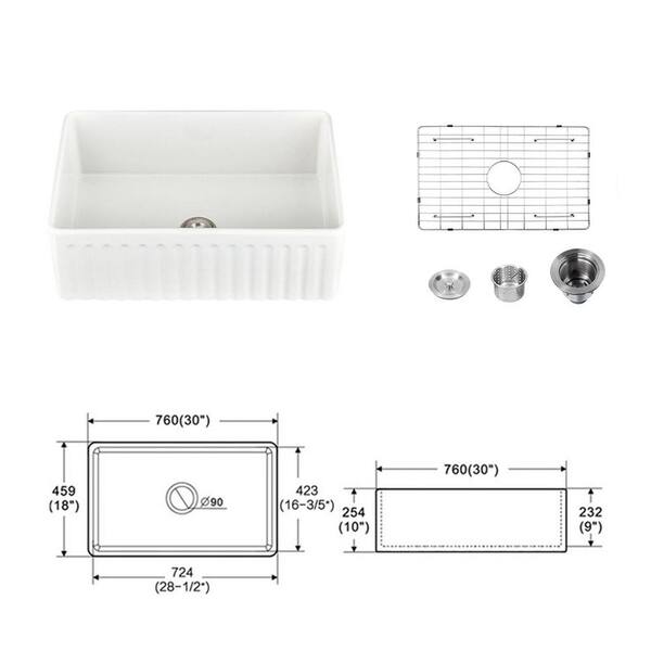 JimsMaison White Fireclay 30 in. Single Bowl Farmhouse Apron