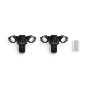 Floodlight Cam Wired Plus Outdoor Black Security Standard Surveillance Camera 2-Pack with Chime Pro