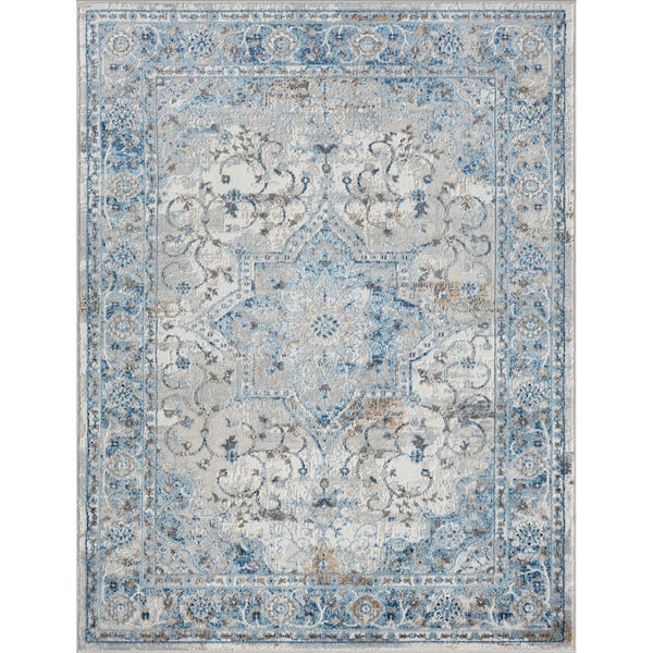 Madison Park Molly Blue 8 ft. x 10 ft. Medallion Woven Rectangle Area Rug