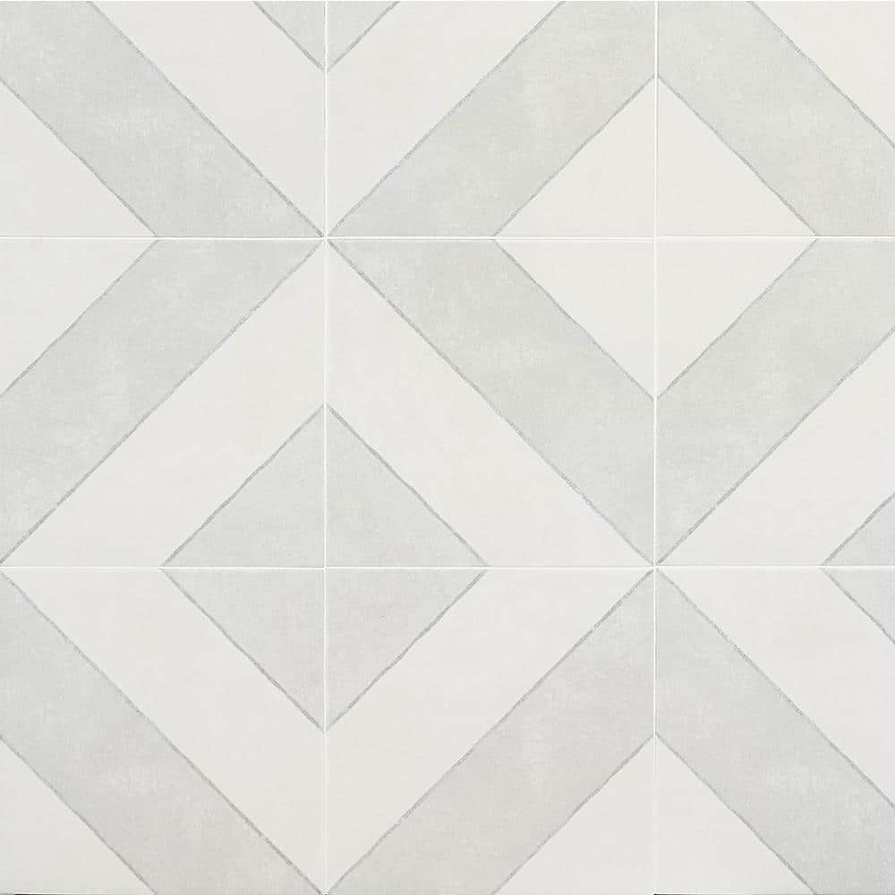 Tarantino Encaustic-Inspired 9" Square Glazed Porcelain Tile, Gray