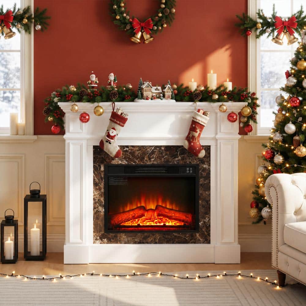 White 45.66 in. Freestanding Electric Fireplace Mantel with Faux Stacked Stone Design, Remote and 1400W Heater price history on PriceWatchPro