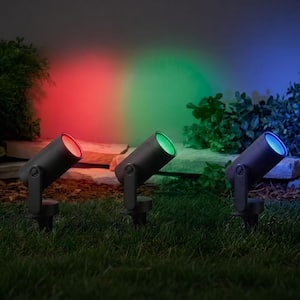 Smart 450 Lumens Black LED Color Changing Low Voltage Outdoor Spotlight Powered by Hubspace (3-Pack)