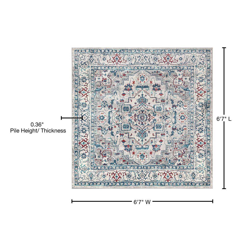 Modern Fusion Light Gray/Blue Medallion Square Area Rug