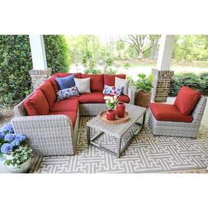 Forsyth 5-Piece Wicker Outdoor Sectional Seating Set with Red Polyester Cushions