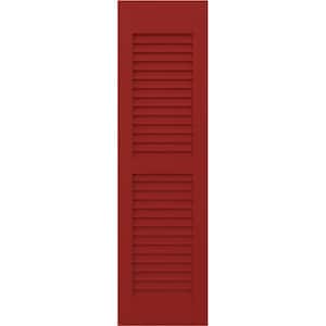 15 in. W x 32 in. H Americraft 2 Equal Louver Exterior Real Wood Shutters Pair in Fire Red