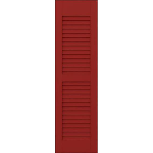 Ekena Millwork 15 in. W x 50 in. H Americraft 2 Equal Louver Exterior Real Wood Shutters Pair in Fire Red