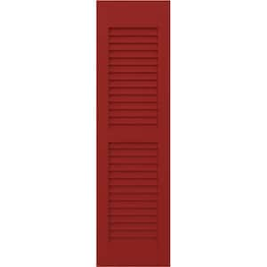 Americraft 18 in. W x 48 in. H 2-Equal Louver Exterior Real Wood Shutters Pair in Fire Red