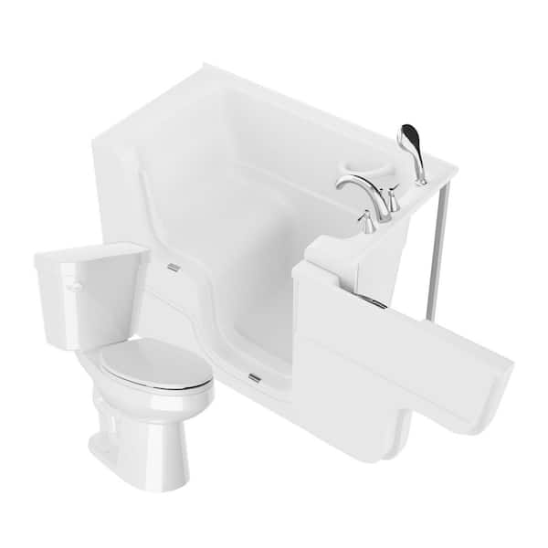 Universal 52 in. x 29 in. Right Drain Soaking Jetted Bathtub in White with Elongated Toilet and Soft Close Lid