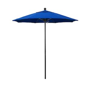 7.5 ft. Black Aluminum Commercial Market Patio Umbrella with Fiberglass Ribs and Push Lift in Royal Blue Olefin