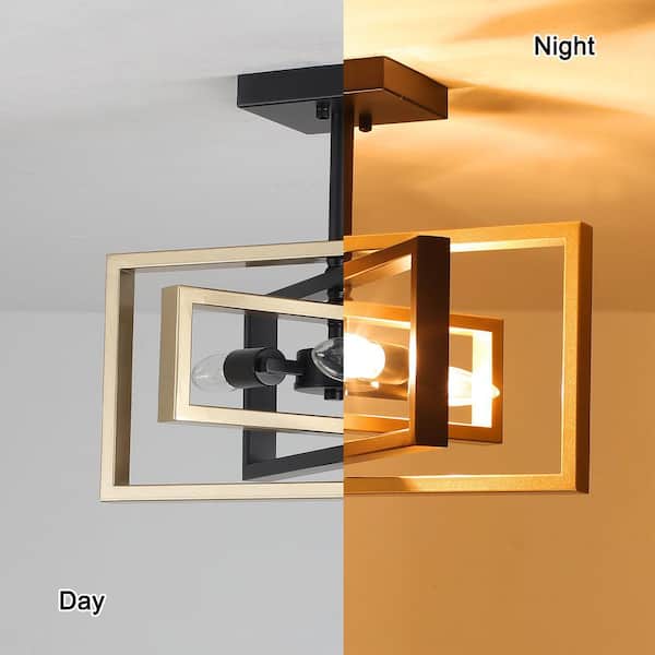 ADSENSTY 15.8 in. 3-Light Black and Gold Farmhouse Rectangle Semi