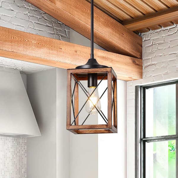 aiwen 1-Light Industrial Black Square Pendant Light Farmhouse