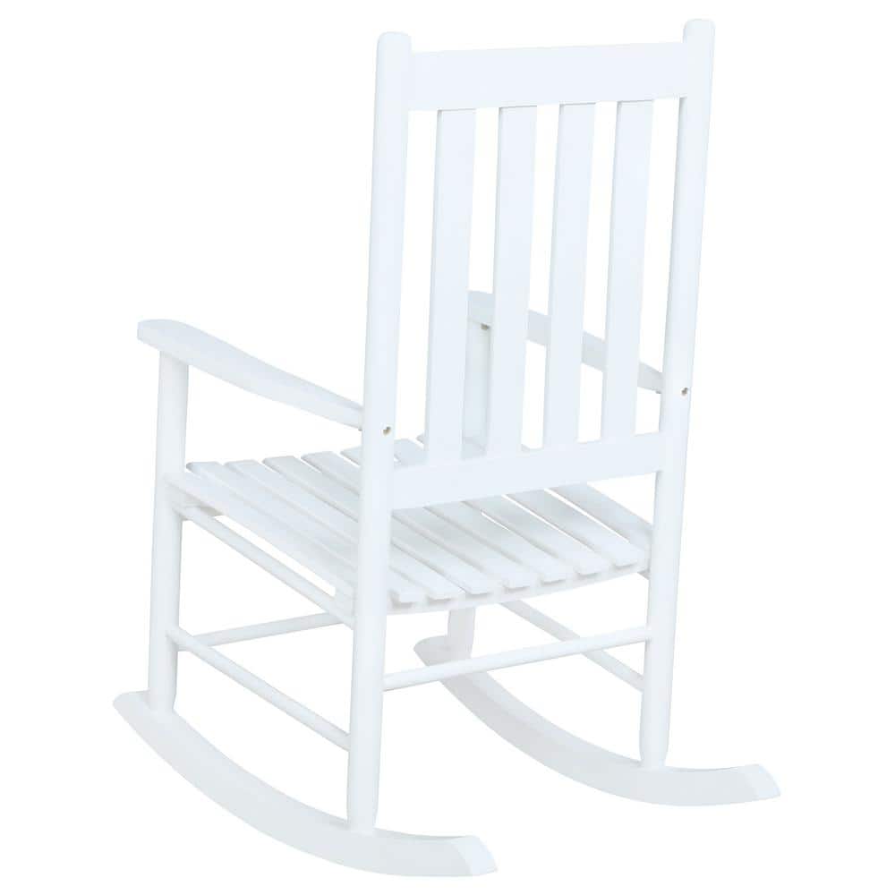 White Acacia Transitional Slat Back Rocking Chair