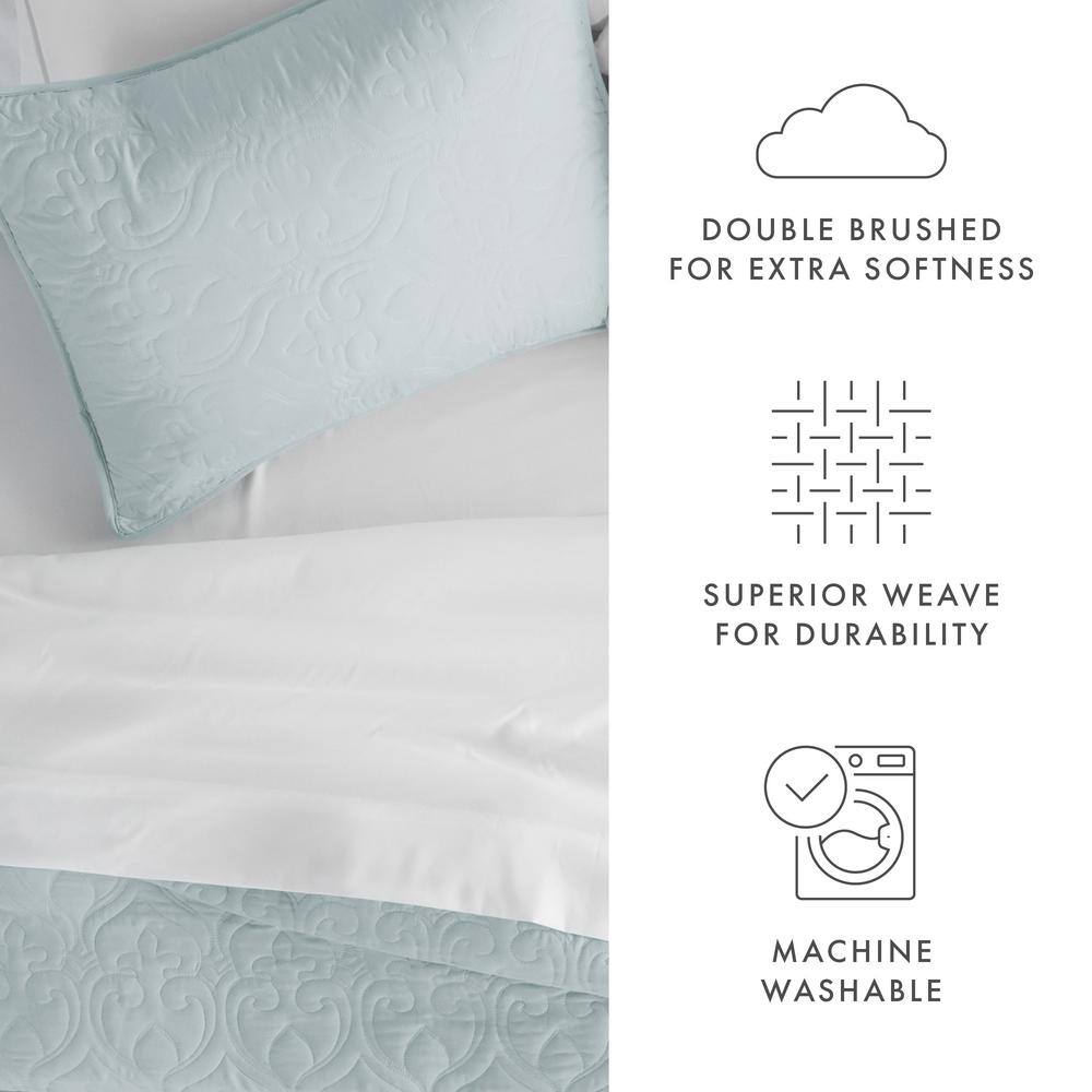Pale Blue King Microfiber Quilted Coverlet Set