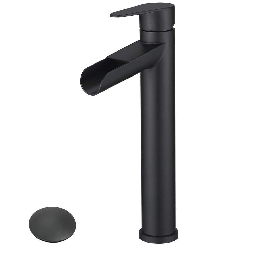 Single Handle Waterfall Vessel Bathroom Sink Faucet with Pop-Up Drain Modern Stainless Steel High Tall Taps Matte Black price history on PriceWatchPro