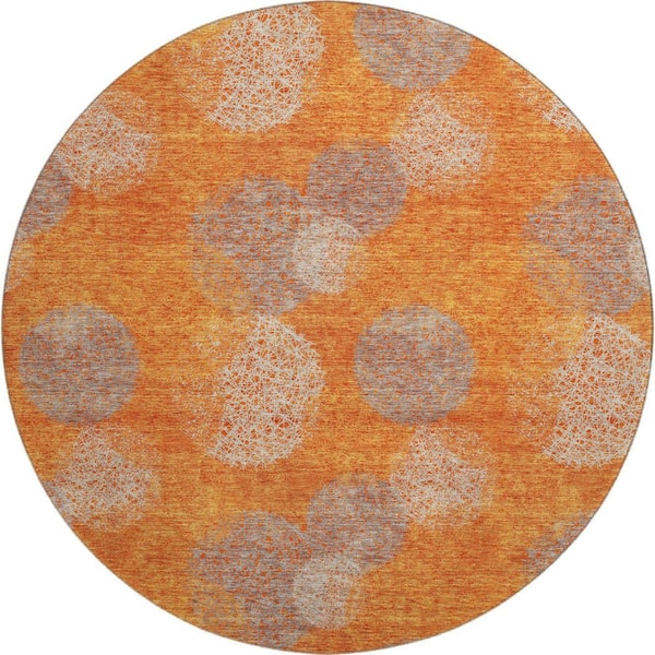Addison Rugs Mayfield Premium Machine Washable Abstract AMF977 Orange 8 ft. x 8 ft. Round Rug