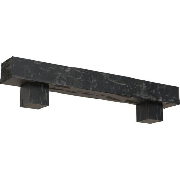 Ekena Millwork 4 in. x 8 in. x 4 ft. Pecky Cypress Faux Wood Fireplace Mantel Kit, Alamo Corbels, Aged Ash