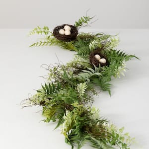 67 in. Artificial Green Fern Leaf Garland with Nests