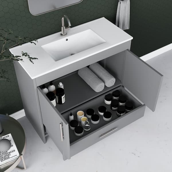 Pacific 40 in. W x 18 in. D Bath Vanity in Gray with Ceramic Vanity Top in White with White Basin